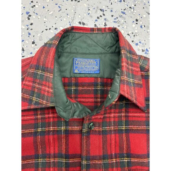 VTG Pendleton Woolen Mills Men M Button Up Pure Virgin Wool Shirt Red Plaid Used - Picture 2 of 2